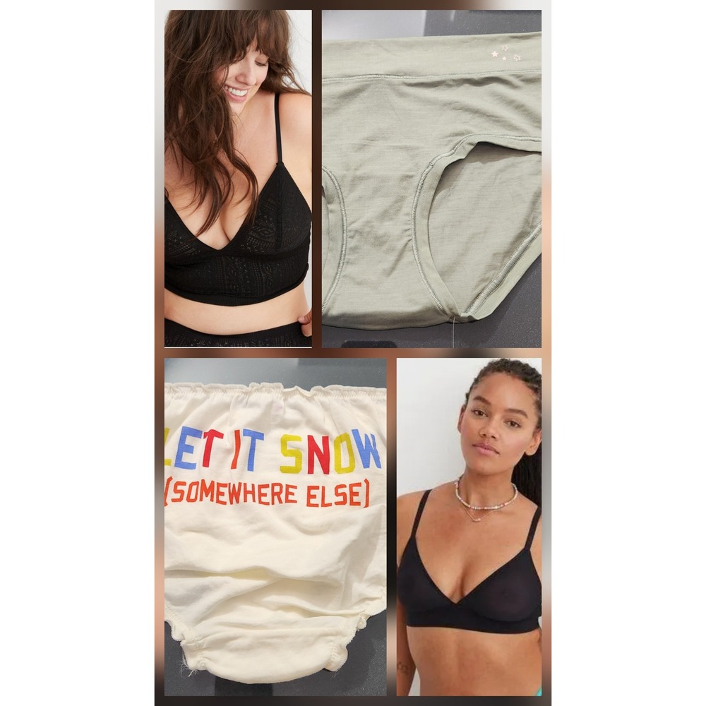 Aerie Bundle 4pc NWT Lace Bralette Smootheez Bralette 2 Briefs Large Black Green